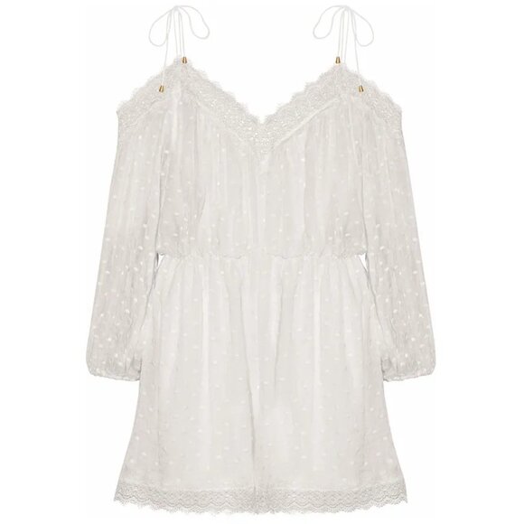 Zimmermann Realm Scallop Cold Shoulder Lace Trim Swiss Dot Gauze Playsuit b40E - Picture 10 of 15